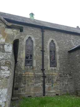 External view of two windows of Church of St Giles, Bowes May 2016